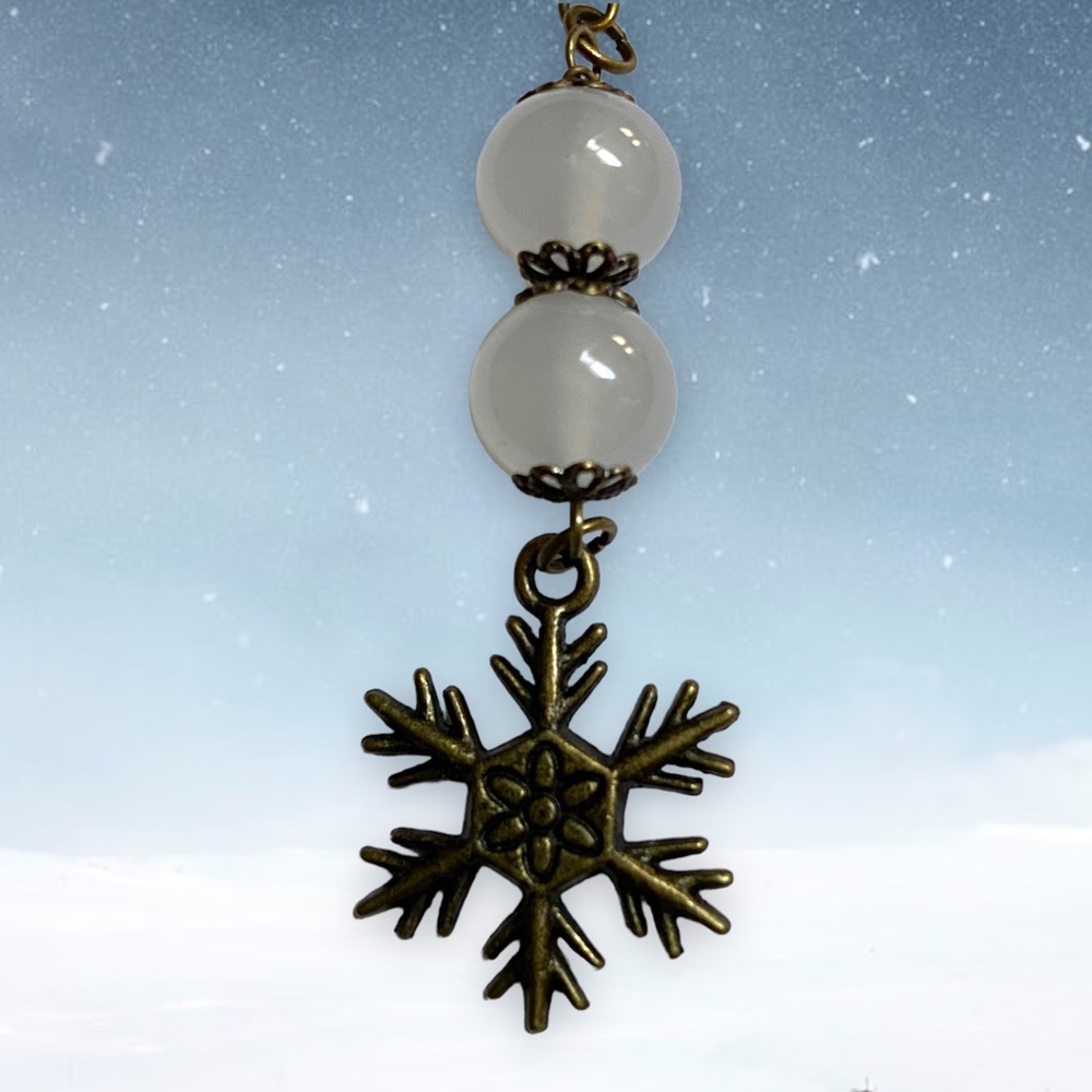 Hand Crafted Snowflake & Snow Ball Earrings Dangle Brass Holidays Pierced - Picture 5 of 8
